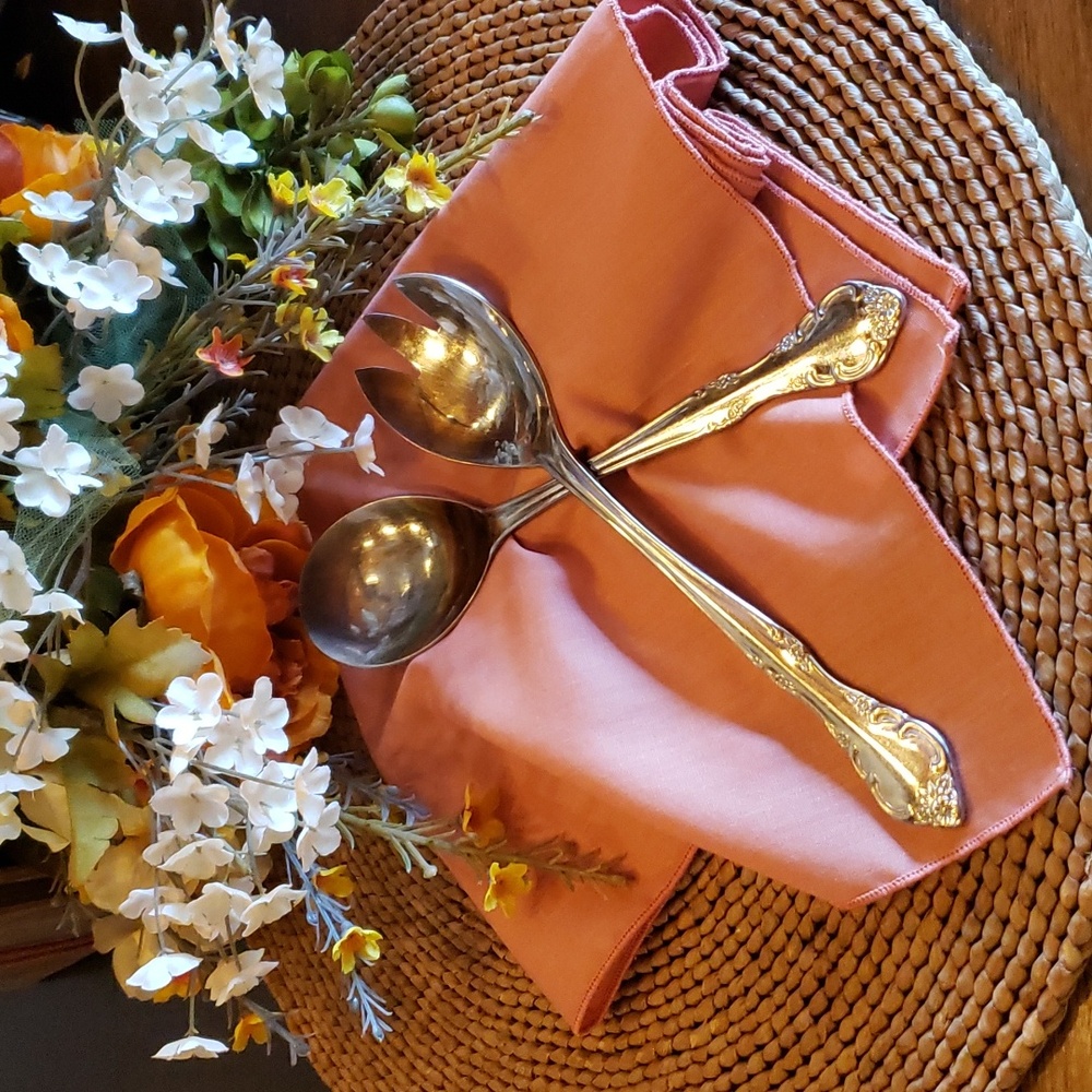 ESTIA GOURMET Cascade Floral 9 Inch Stainless Steel 2pc Salad Serving Set - RARE